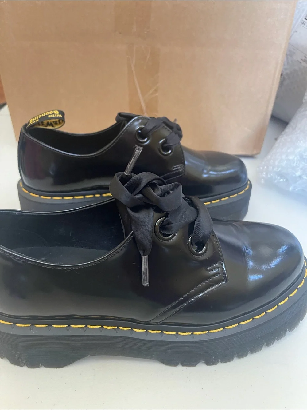 Dr. Martens Holly Platform Oxford Shoes in Black Patent Leather